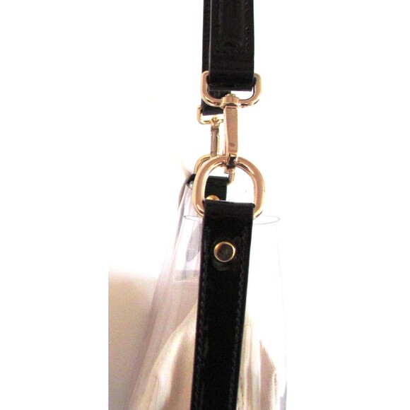 DESIGNERI NNUE' BLACK PATENT LEATHER /TRANSPARENT POUCH BUCKET SMALL BAG - Picture 5 of 15